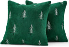 MIULEE Christmas Decorative Pillow Covers Set of 2 Faux Fur Throw Pillows with Embroidered Christmas Tree 18x18 Inch Green White Winter Couch Covers for Festival Sofa Bedroom Living Room Home Decor