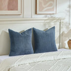 Fancy Homi Set of 2 Dusty Blue Boho Decorative Throw Pillow Covers 24x24 Inch for Couch Bed Sofa, Aesthetic Modern Bohemian Room Decor, Soft Fuzzy Fluffy Cozy Corduroy Textured Cushion Case 60x60cm