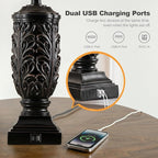 28.5” Vintage Farmhouse USB A+C Table Lamps Set of 2 for Living Room Bedroom Tall Rustic Bedside Nightstand Lamp Retro Traditional End Table Lamps for Entryway Home Office Decor Antique Black Accent