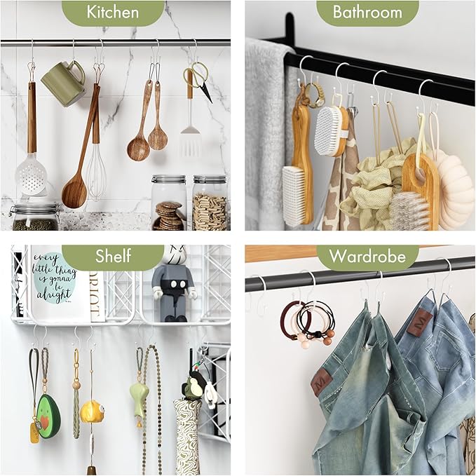AmazerBath White Shower Curtain Hooks, Shower Curtain Rings, Simple Double Shower Curtain Hooks Rust Proof, Metal Smooth Glide Shower Hooks for Shower Curtain Rod, 12 Pcs Shower Rod Hooks