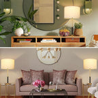 26.4" Living Room Modern Table Lamp Bedside Lamps for Bedroom 3-Color Temperatures Pull Chain Switch Nightstand Lamp for End Tables Wood Fabric for Home/Office/Desk Decor (Light Brown+Brass)
