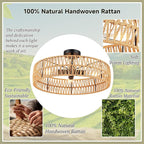 Hamilyeah 20 inch Boho Flush Mount Ceiling Light Fixture, Rattan Ceiling Light Fixture with 4 Light,Woven Light Fixtures Ceiling Mount for Living Room, Bedroom, Kitchen