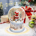 Christmas Snow Globes Musical,6H Timer Cylinder Glitter Snow Globe,White Snow Globes Christmas with Music Box Including 8 Songs, Battery Or USB Cable Powered