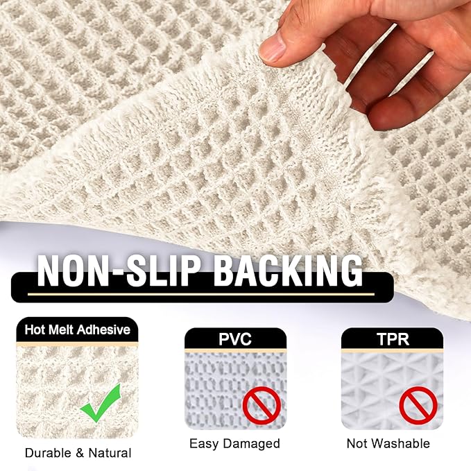 H.VERSAILTEX Upgraded Waffle Bath Mat Super Absorbent Bathroom Mats Non Slip Bath Rugs for Bathroom Floor Machine Washable Dry Fast Bathroom Rugs for Beside Tub, 20" x 32", Ivory