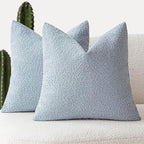 Foindtower Set of 2, Decorative Textured Boucle Throw Pillow Covers Accent Solid Pillow Cases Neutral Soft Cozy Couch Cushion Case for Chair Sofa Bedroom Living Room Home Decor 24 x 24 Inch Light Blue