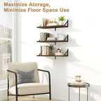 Fun Memories Floating Bookshelves, Set of 3 Wall-Mounted Wood Shelves 24" W x 8" D, Decorative Wall Shelf for Living Room, Bedroom, Bathroom, and Laundry Room (Walnut)
