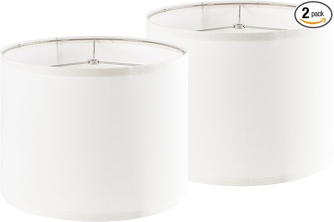 PAPAYA Set of 2 Cream White Lamp Shades Large Durm Lampshades 16" Top x 16" Bottom x 12" High (Spider）Modern Lampshade for Table and Bedside Lamp
