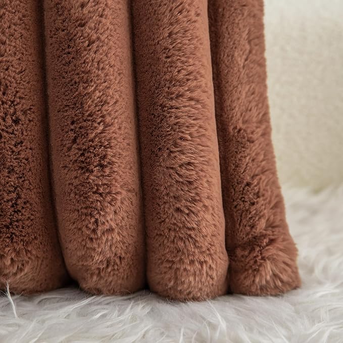 Neelvin Brown Faux Fur Cozy Soft Stripe Decorative Throw Pillow Covers 16x16 inch Set of 2,Velvet Pillowcase Cushion Case for Sofa Couch
