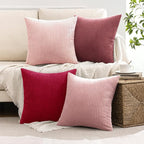 MIULEE Boho Farmhouse Christmas Throw Pillow Covers 18x18 Inch Set of 4 Romantic Decorative Cushion Covers Spring Corduroy Home Decor for Feminine Valentines Couch Bed Sofa Living Room Aesthetic Pink