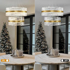 Modern Crystal Chandeliers, Double Tier 32"+24" Large High Ceiling Chandelier. Elegant Crystal Chandelier Hangs from The Ceiling of The Living Room, Stairwell, and Foyer.
