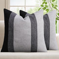Adabana Modern Pillow Covers 18x18 Set of 2 Farmhouse Decor Patchwork Linen Cushion Covers for Living Room Couch Bed Black and Grey