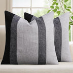 Adabana Modern Pillow Covers 18x18 Set of 2 Farmhouse Decor Patchwork Linen Cushion Covers for Living Room Couch Bed Black and Grey