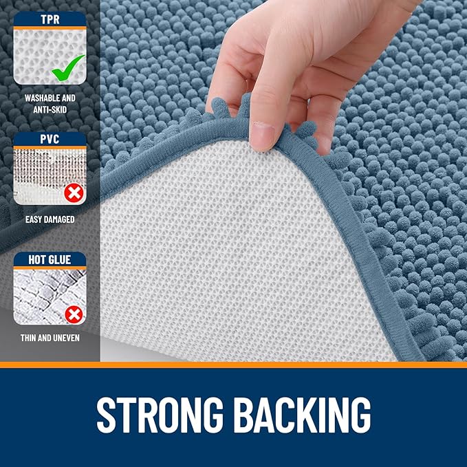 OLANLY Bathroom Rugs 70x24, Extra Soft Absorbent Chenille Bath Rugs, Rubber Backing Quick Dry, Machine Washable Bath Mats for Bathroom Floor, Tub and Shower, Home Decor Accessories, Airy Blue