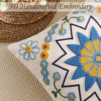 Embroidered Throw Pillow Cover 18x18 Classic Boho Floral Pattern Pillows Cover Outdoor Decorative Pillowcase,Durable Cozy Textured Cushion Case for Sofa Couch Bed Living Room,Blue Orange