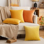 EMEMA Fall Orange Velvet Throw Pillow Covers 12x20 Inch Set of 2 Decorative Rectangle Pillowcase Soft Solid Cushion Case for Couch Sofa Bed Bedroom Livingroom