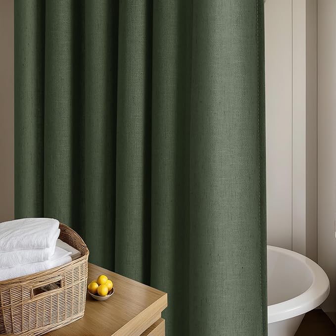 90 Inch Shower Curtain Olive Green Linen Extra Long Shower Curtain for Bathroom Bath Boho Shabby Chic Country Rustic Drapes Bathroom Decor, Olive Hunter Green, 72x90