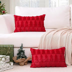OTOSTAR Set of 2 Xmas Soft Plush Short Wool Velvet Decorative Throw Pillow Covers Rectangular Luxury Style Cushion Case Pillow Shell for Sofa Bedroom Christmas Tree Red, 16x24 Inch