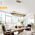 3 Ring LED Chandelier Black Gold Rectangular Chandeliers 39in Modern Oval Dining Room Chandeliers Over Table 70W Dimmable Rectangle Chandelier Light for Kitchen Island Study Room Home Office