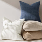 Woaboy Linen Check Throw Pillow Covers Set of 2 - Blue Farmhouse Modern Boho Vintage Decorative Cushion Covers for Sofa Couch Bedroom Living Room Decor 22x22 Inch