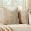 MIULEE Cream Corduroy Pillow Covers Pack of 2 Boho Decorative Spliced Throw Pillow Covers Soft Solid Couch Pillowcases Cross Patchwork Textured Cushion Covers for Living Room Bed Sofa 16x16 inch