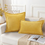 Mecatny Corduroy Throw Pillow Covers 12x20 Set of 2, Neutral Decorative Soft Boho Lumbar Couch Pillow Covers with Broadside for Sofa Living Room, Mustard Yellow