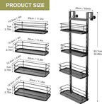 Orimade Adjustable Hanging Over the Shower Door Caddy,Bathroom Organizer Shelf Storage with 4 Hooks for Razor,No Drilling Rustproof Shower Rack Basket, 4 Tier, Matt Black