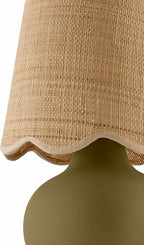 BoutiqueRugs Navarro Boho Ceramic Bedside Table Lamp for Bedroom Nightstand and Living Room - Shade Rattan - Green, Beige - 13" H