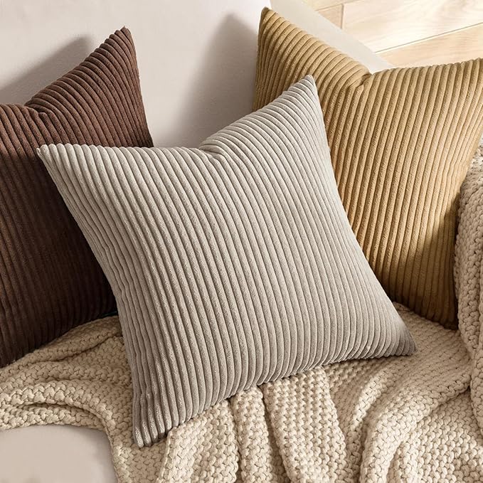MIULEE Pack of 2 Corduroy Soft Soild Decorative Square Throw Pillow Covers Cushion Cases Pillowcases for Sofa Bedroom Car 18 x 18 Inch 45 x 45 Cm Light Brown