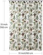 Fabric Shower Curtain, Brown and Green Natural Botanical Leaf Pinecone Print Shower Curtains for Bathroom, 72" W x 72" H