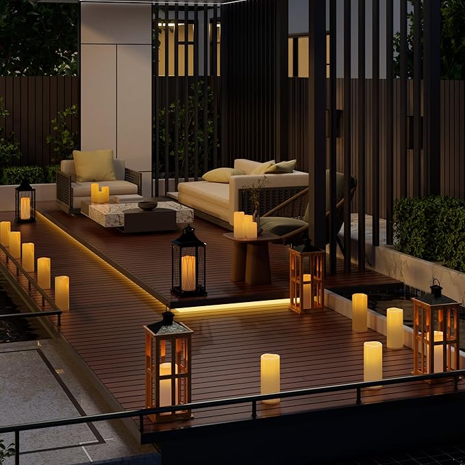 12" x 5" White Large Waterproof Outdoor Flameless Candles Battery Operated LED Flickering Pillar Candles with Remote and Timer for Indoor Outdoor Lanterns, Long Lasting, Set of 2
