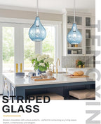 TENGXIN 8 Inch Hanging Light for Kitchen Island,Kitchen Pendant Lighting Over Island,Brushed Nickel Finished Blue Glass Pendant Light,Farmhouse Pendant Light for Dining Room,TXPLBN13-L
