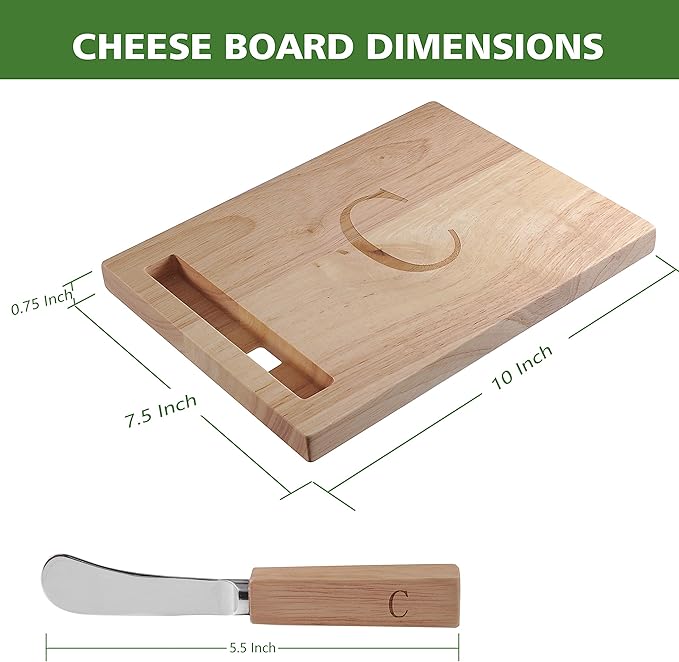 Miicol Wood Charcuterie Board, Monogram Cheese Board 10 Inch, Personalized Initial Cutting Board with Spreader, Unique Housewarming Gift, Ideal for Kitchen, Home, Letter C