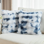 FUTEI Blue White Decorative Throw Pillow Covers 24x24 Inch Set of 2,Soft Fuzzy Faux Rabbit Fur European Cushion Covers with Raised Texture,Neutral Boho Home Decor for Couch Bed Living Room