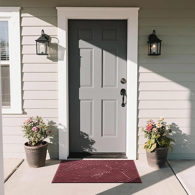 Yimobra Large Door Mat 36x24, All-Weather Waterproof Art Line Outdoor Mats for Front Door, Heavy Duty Non-Slip Welcome Matt for Garage Patio Proch Entryway Indoor, Wine