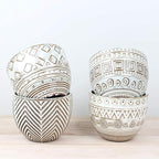 VanEnjoy 5.5 inch Large Round Bohemian Style Ceramic Planter, Geometry Engrave Off White Brown Succulent Planter Flower Pot, Indoor Outdoor Decorative Planter