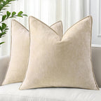 decorUhome Couch Throw Pillow Covers 22x22 Set of 2, Decorative Soft Euro Neutral Chenille Pillow Covers with Elegant Design for Sofa Bed Living Room Home Decor, Beige