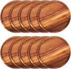 Rtteri 10 Pieces Acacia Round Wood Plates 12 x 0.6 Inch Dinner Plates Wooden Charger Platter Bulk Easy Cleaning Lightweight Serving Tray for Dishes Snack Dessert