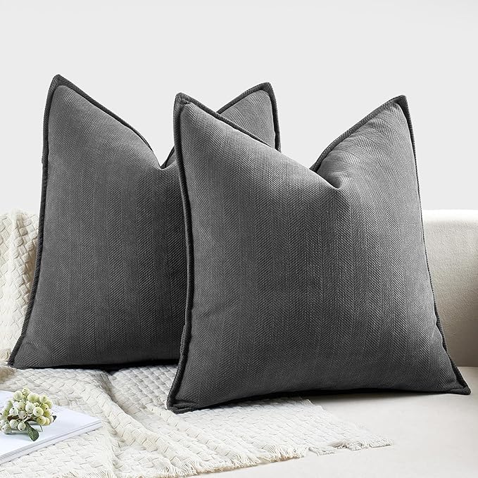 MIULEE Pack of 2 Dark Grey Decorative Pillow Covers 20x20 Inch Soft Chenille Luxurious Couch Throw Pillows Farmhouse Cushion Covers with Elegant Design for Sofa Bedroom Living Room Home Decor