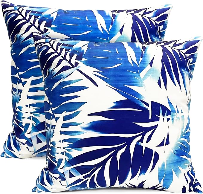 Decorative Throw Pillow Covers Set of 2 Blue Leaves of Tropical Pillow Covers 20x20 inch Soft Short Plush Square Throw Pillows,Farmhouse Outdoor Pillow Covers for Couch Sofa Living Room