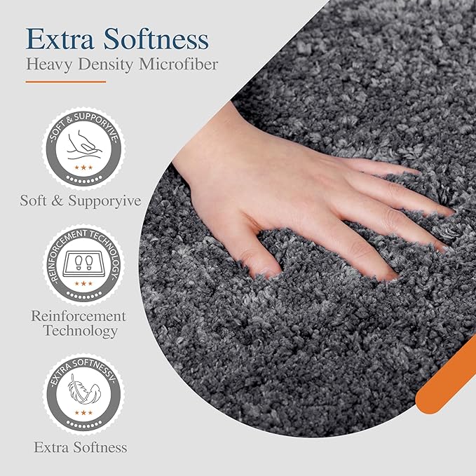 Walensee Bath Rug Non Slip Mat (20 x 32, Dark Grey) Water Absorbent Soft Microfiber Shaggy Machine Washable Thick Plush Shower Mat for Bathroom