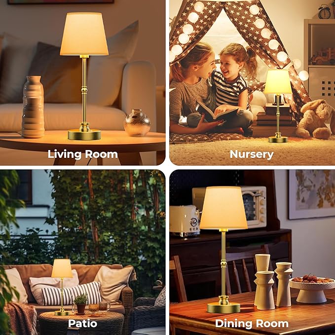Rechargeable Table Lamp Cordless,5200mAH Battery Operated LED Lamp,3000K Stepless Dimming,Portable Touch Control Wireless Lamp for Dining Room Living Room Bedroom Restaurant Gold 1 Pack