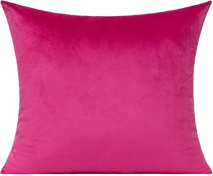 Hot Pink Throw Pillow Covers Velvet Decorative Cushion Cases Cozy Soft Solid Square Home Decor for Car Couch Sofa Bedroom Office 18"x18" Set of 2