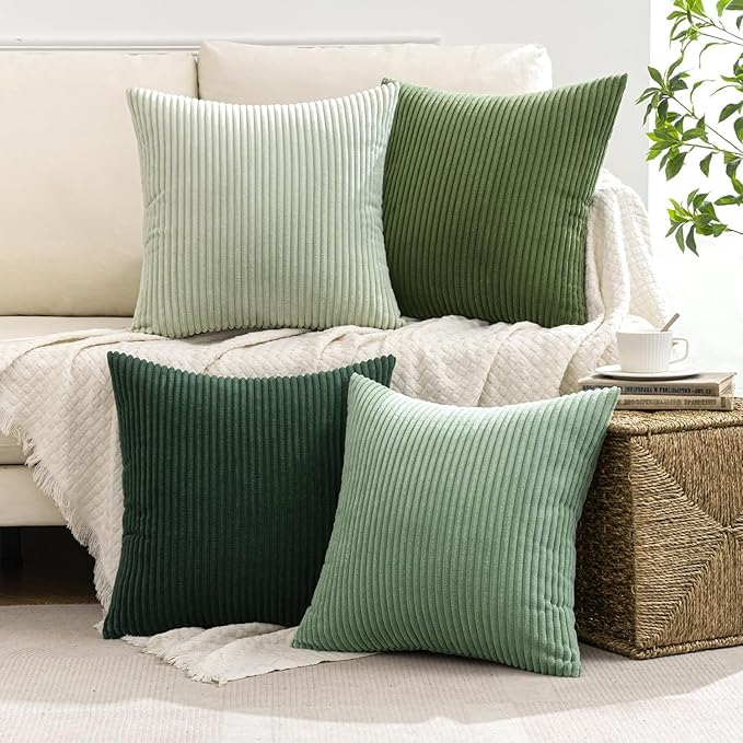 MIULEE Boho Farmhouse Sage Green Throw Pillow Covers 22x22 Inch Set of 4 Mordern Nordic Cushion Covers Soft Corduroy Christmas Home Decor for Couch Bed Sofa Living Room Forest Green