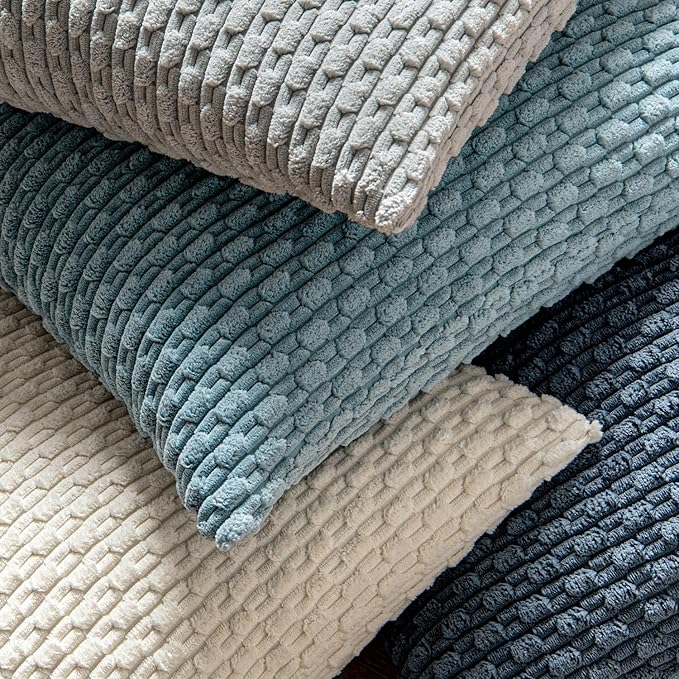 MIULEE Pack of 2 Decorative Throw Pillow Covers 20x20 Inch Soft Boho Striped Textured Corduroy Pillow Covers Modern Farmhouse Home Decor for Couch Bed Sofa Living Room Cream White