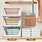 SNSLXH 5 Pack Stackable Closet Organizer Box, Multifunctional & Foldable Closet Storage Basket for Bathroom Kitchen Laundry Room Wardrobe Storage, Space-Saving Clothes Storage Drawer Organizer, Pink