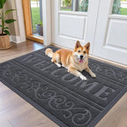 OLANLY Welcome Door Mat Indoor Outdoor Entrance, Heavy Duty Sturdy Front Door Mat, Waterproof All-Weather Doormat, Stain Resistant, Low Profile, Easy Clean Patio Entryway Mat, 47 x 32, Grey