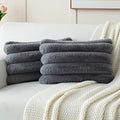 FUTEI Grey Decorative Throw Pillow Covers 12x20 Inch Set of 2, Square Soft Faux Rabbit Fur Big Striped Cushion Cover,Home Decor for Couch Sofa Bed Living Room