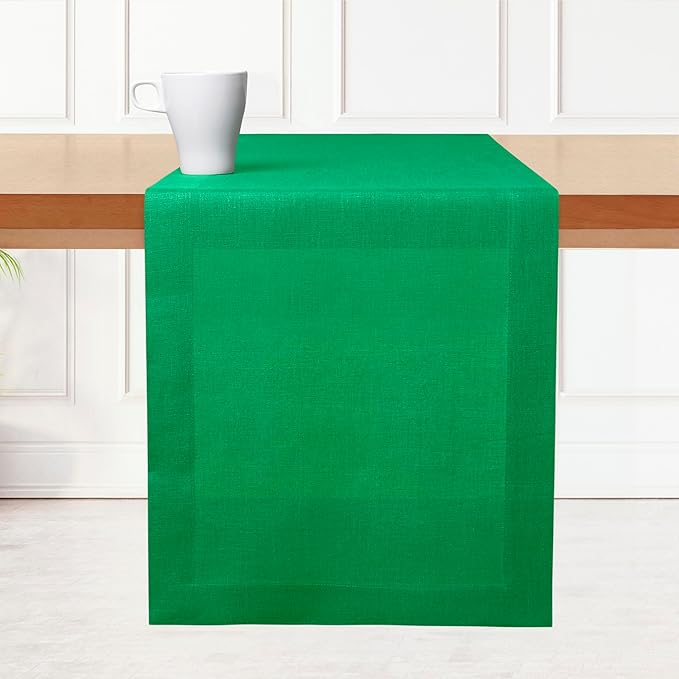 D'Moksha Homes Linen Kelly Green Table Runner 144 Inches Long - 100% Pure Linen Extra Long Table Runner 14 x 144 Inch for Fall, Autumn and Halloween - Machine Washable