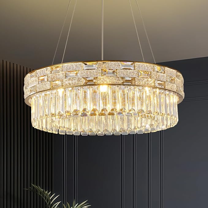 Crystal Chandeliers, 23" 8-Light Round Chandelier for Living Room, Modern Chandelier for Bedroom, Foyer Chandeliers for Entryway, Dining Room Lighting Fixture Hanging Lights