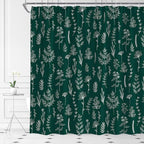 Emerald Green Botanical Shower Curtain Vintage Herbs Floral Farmhouse Cute Boho Leaves Plant Retro Flowers Bathroom Curtain Set with Hooks(91" Wx70 H)
